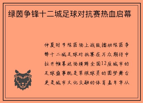 绿茵争锋十二城足球对抗赛热血启幕