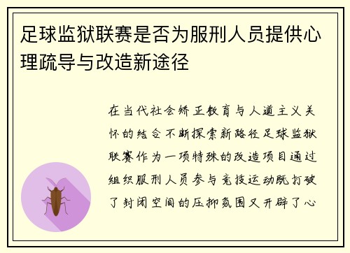 足球监狱联赛是否为服刑人员提供心理疏导与改造新途径